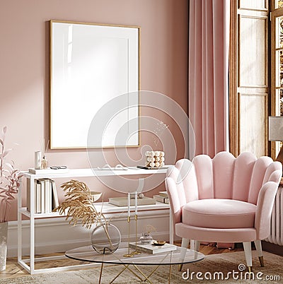 Home mock up, modern feminine living room interior background Stock Photo