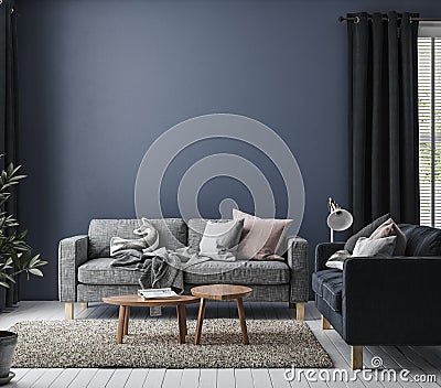 Home mockup in simple dark blue interior background Stock Photo