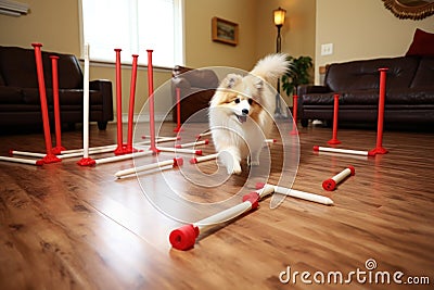 home obstacle course setup for puppy agility training Stock Photo