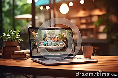 Home Office Close Up on Laptop front view work office background Stock Photo