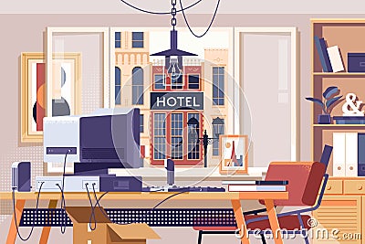 Home Office Design Workspace Room Concept.Flat vector illustration Vector Illustration