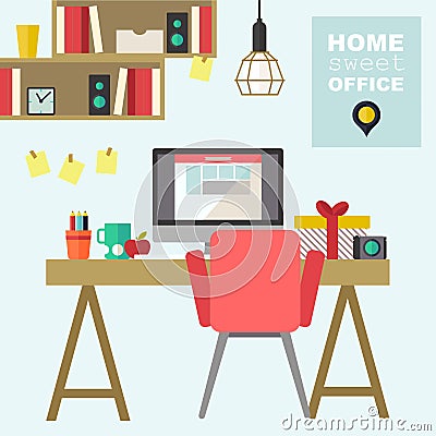 Home office flat interior illustration Vector Illustration