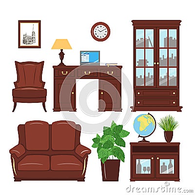 Home office furniture vector set Vector Illustration