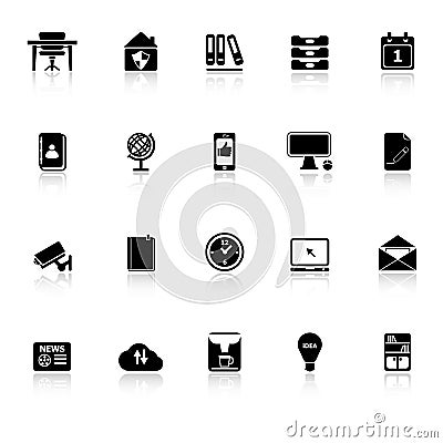 Home office icons with reflect on white background Vector Illustration