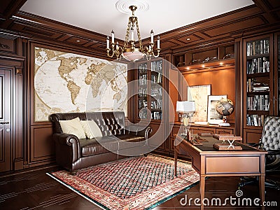 Home office interior design in classic style Stock Photo