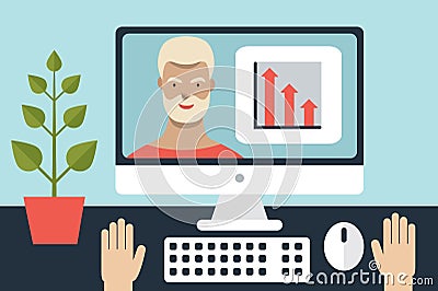 Home office, job interview, video chat. Flat vector ilustration Vector Illustration