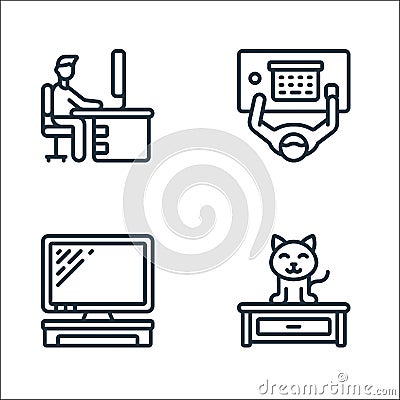 home office line icons. linear set. quality vector line set such as cat, computer screen, desk Vector Illustration