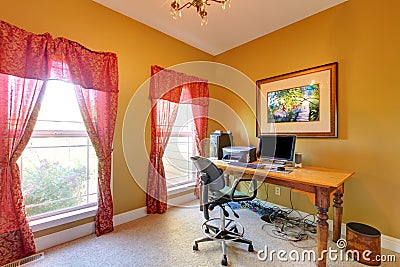 Home office with lots of wires under the table. Stock Photo