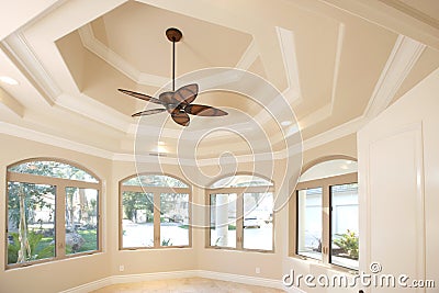 Home office with a vaulted ceiling Stock Photo