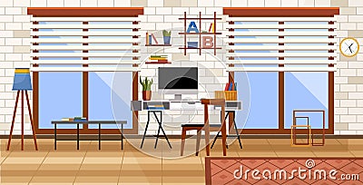 Home office. Work from home. Remote work provides freedom to design workspace that suits individual needs Vector Illustration