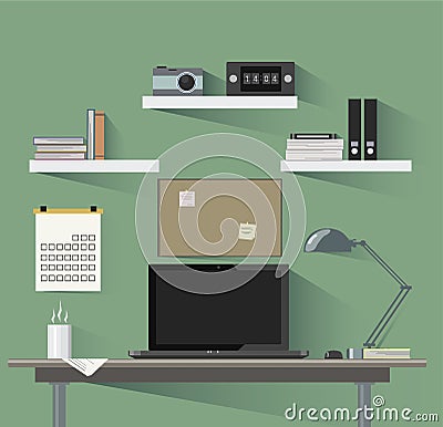 Home Office Workspace. Objects and Equipment for Workplace Design. Flat Vector Illustration Vector Illustration
