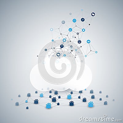 Home Offices and Devices Connected to the Cloud Vector Illustration