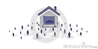 Home Offices - People Work at Home and Make Social Connections Through the Internet Vector Illustration