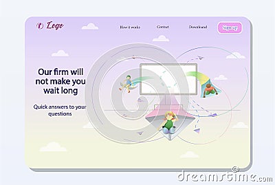 Home page of the site quick answer. Feedback. Vector. Fast message delivery. Web page template. Vector Illustration