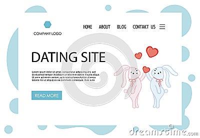 Home page Valentine`s Day template with cute bunnies. Cartoon style. Vector illustration Cartoon Illustration