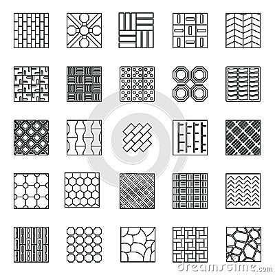 Home paving icons set, outline style Vector Illustration