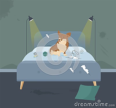 Home Pet Destroyer Lies on Bed illustration Stock Photo