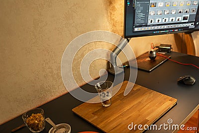 In home photography studio | photoshoot DIY set up | Camera system, light and screen Editorial Stock Photo