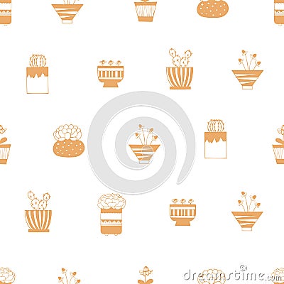 Home plants in pots with patterns on a white background Stock Photo
