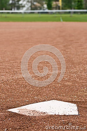 Home plate at a baseball diamond Stock Photo