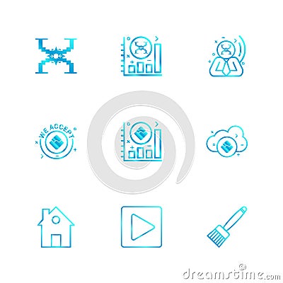 home , play , brush , crypto currency , money, crypto , curre Vector Illustration
