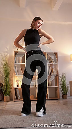 Home portrait calm dancing relaxed girl leisure Stock Photo