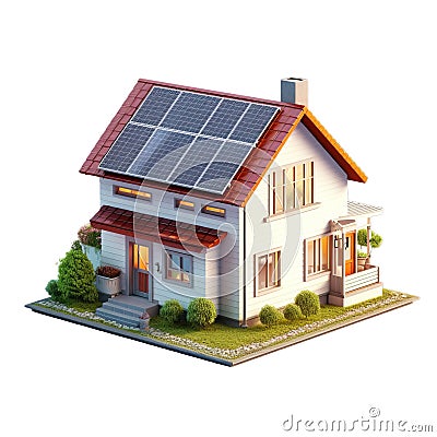 Home power supply scheme with battery energy storage system on modern photovoltaic solar panels at home and rechargeable lithium- Stock Photo