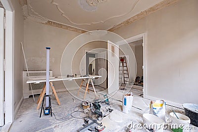 Home renovation, Apartment room during refurbishment Stock Photo