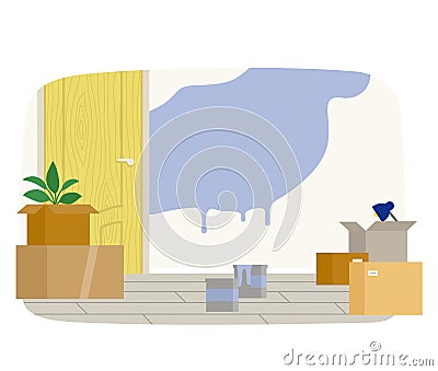 Home renovation background, moving to new apartment or office, wall repair and painting, decorating Vector Illustration
