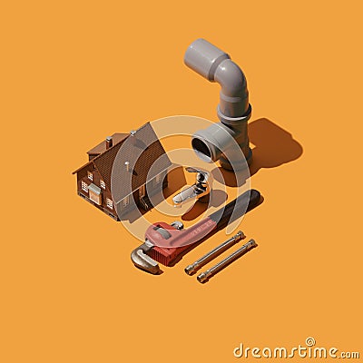 Home renovation and plumbing tools Stock Photo