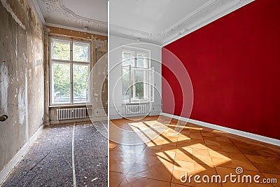 Home renovation - old apartment room during restoration or refurbishment Stock Photo