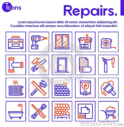 Home renovation and repair color linear icons set Vector Illustration
