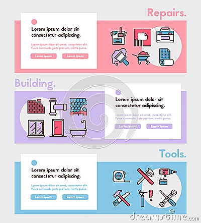 Home renovation and repair color linear icons set Vector Illustration