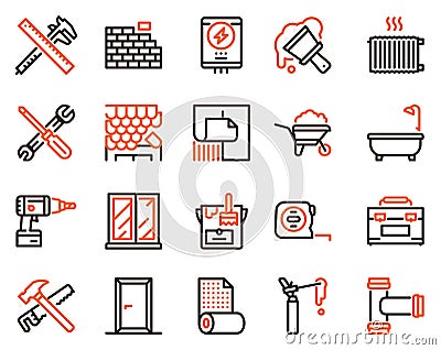 Home renovation and repair color linear icons set Vector Illustration