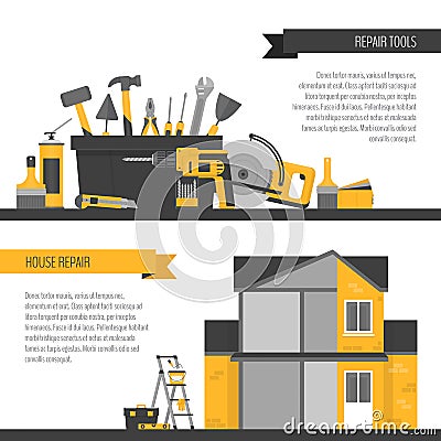 Home repair banner. Construction tools. Hand tools for home reno Vector Illustration