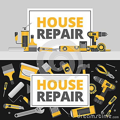 Home repair banner. Construction tools. Hand tools for home reno Vector Illustration