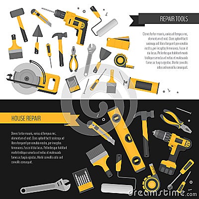 Home repair banner. Construction tools. Hand tools for home reno Vector Illustration