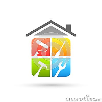 Home repair logo with work tools Vector Illustration