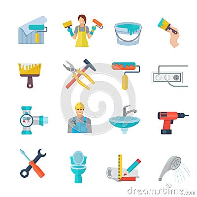 Home Repair Icons Flat Set Vector Illustration