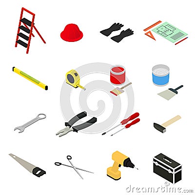 Home Repair Icons Set Isometric View. Vector Vector Illustration