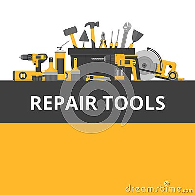 Home repair objects. Construction tools. Hand tools for home renovation and construction. Flat style, vector illustration. Vector Illustration