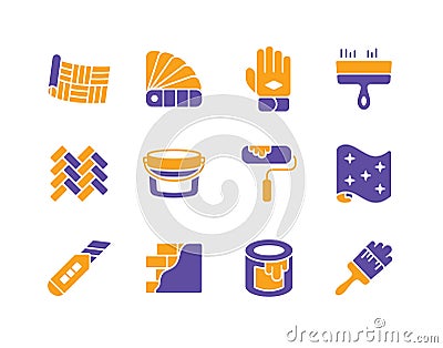 Home repair, remodelling, redecoration icon set Vector Illustration