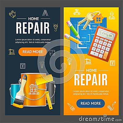 Home Repair Service Banner Vecrtical Set. Vector Vector Illustration