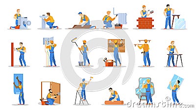 Home repair worker set. Collection of people Vector Illustration