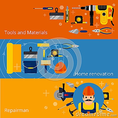 Home repairs and renovation banners Vector Illustration