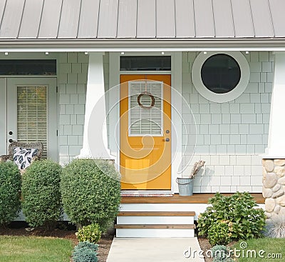House Residence Exterior Home Pastel Green Siding Stock Photo