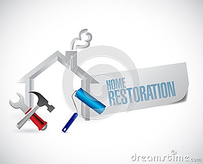 home restoration sign and tools. Cartoon Illustration