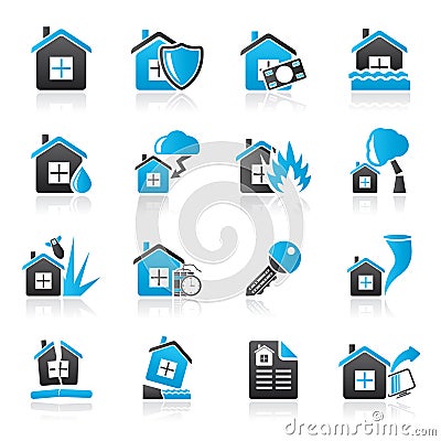 Home risk and insurance icons Vector Illustration