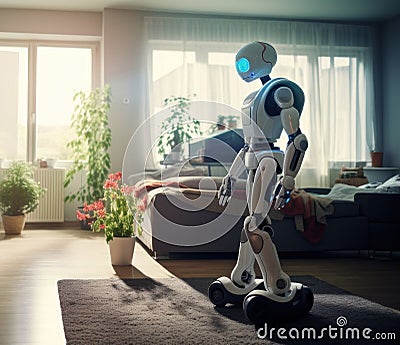 home robot helps with housework, closeup portrait. technologies in modern life Stock Photo