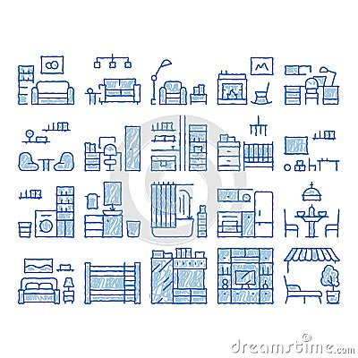 Home Rooms Furniture icon hand drawn illustration Vector Illustration